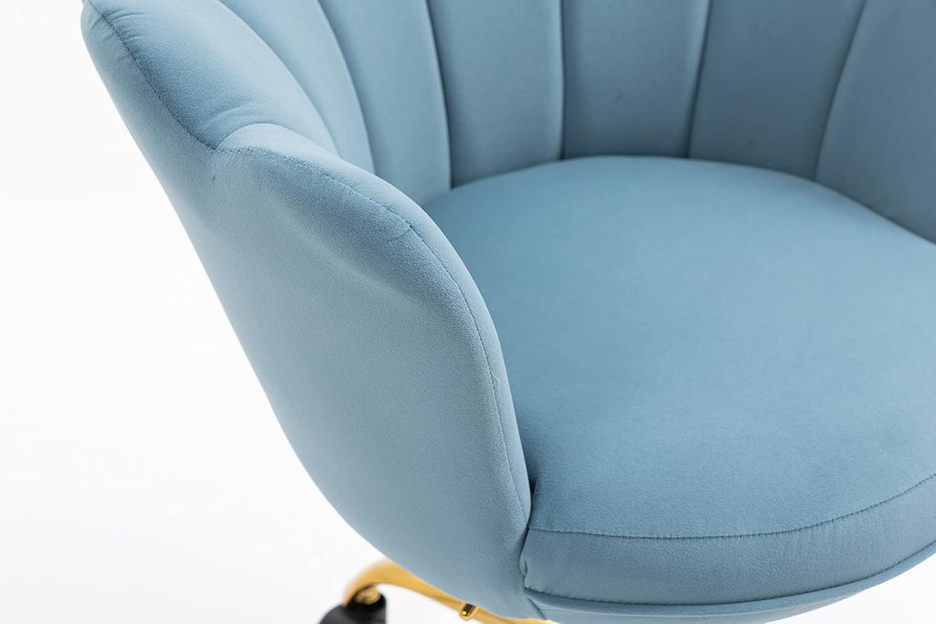 Comfy Home Office Task Chair with Wheels, Cute Modern Upholstered Velvet Seashell Back Adjustable Swivel Vanity Desk