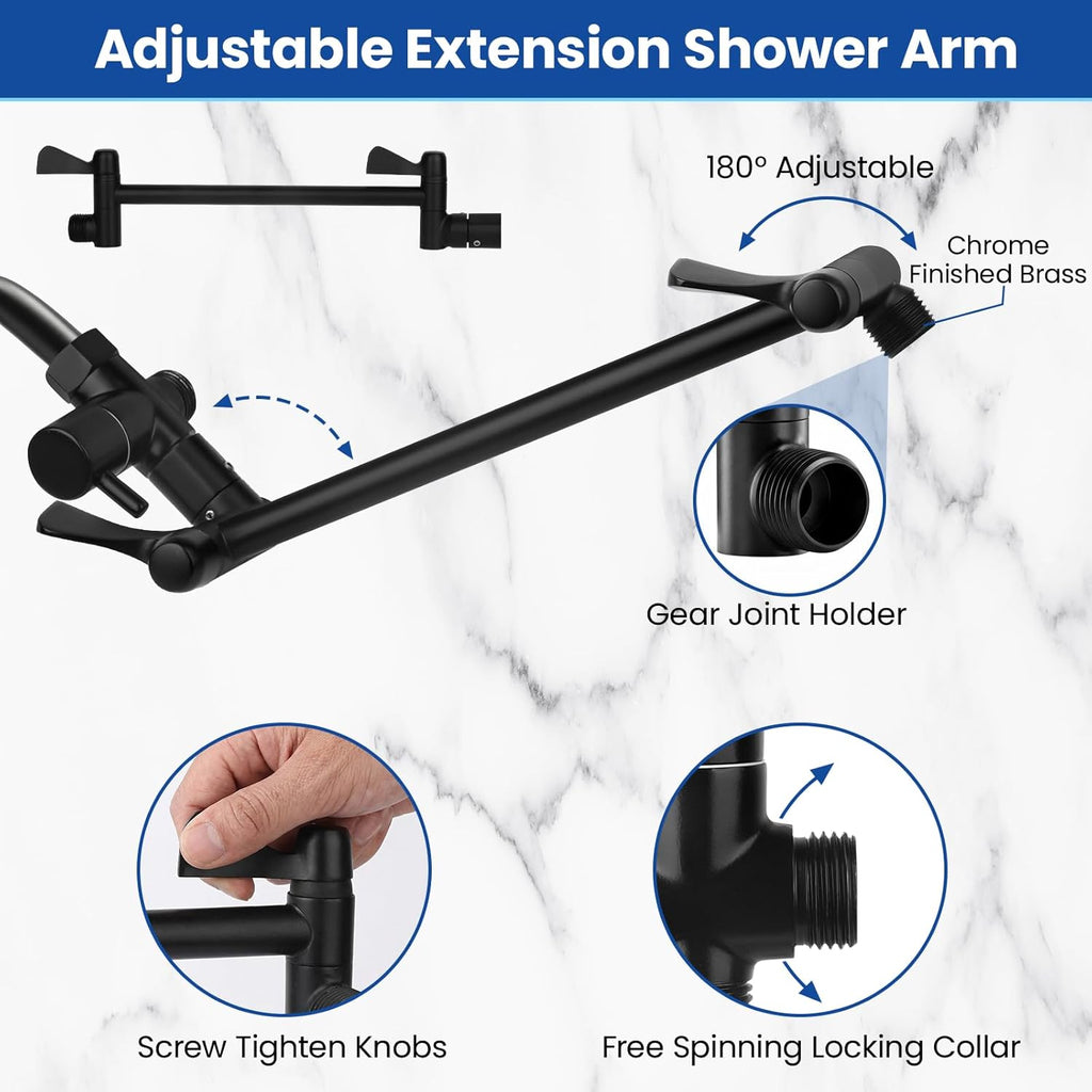 Shower Head, 8‘’ High Pressure Rainfall Shower Head/Handheld Shower Combo with 11'' Extension Arm