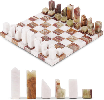 Modern Chess Set - Handcrafted Borderless Marble Chess Board with Minimalist Geometric Pieces, Luxury Decorative