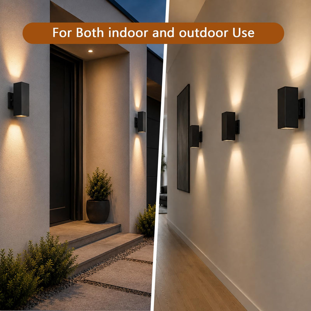 4 Pack Square Up Down Outdoor Wall Lights, Black Exterior