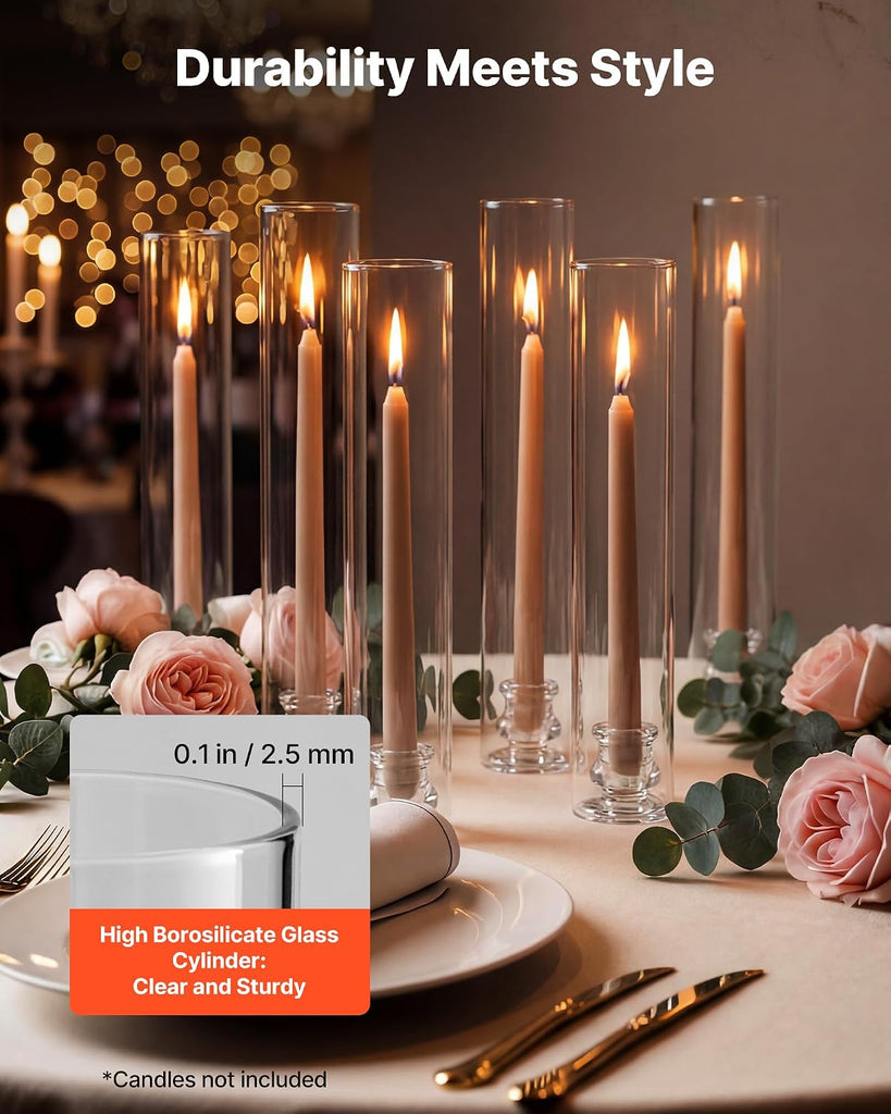 Hurricane Candle Holders Set of 24, Φ2.56 x 13.78 in Tall Clear Glass Cylinder Candleholder Sleeve, High Borosilicate