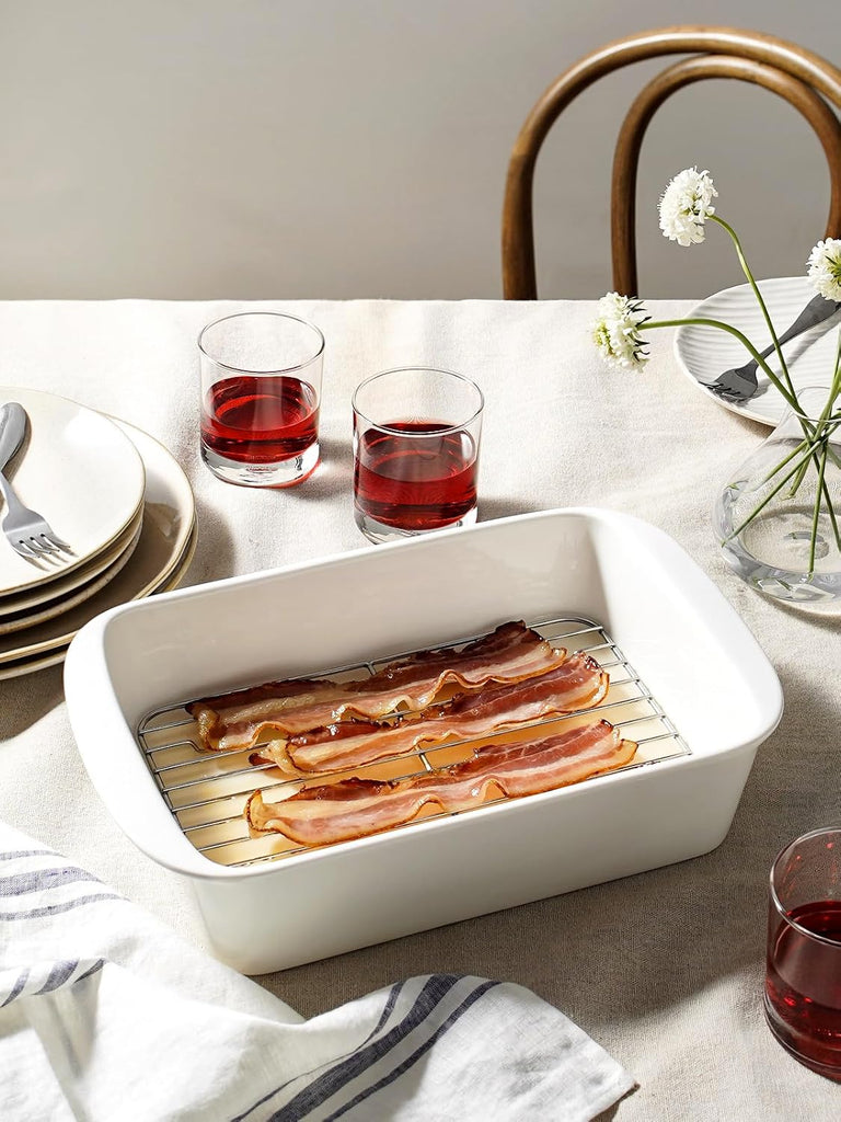 Deep Casserole Dishes for Oven, 13.7"x9.6" Ceramic Dish Set with Roasting Racks, Large Lasagna Pans with Handles