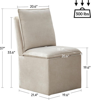 Upholstered Dining Chairs Set of 2, Modern Rolling Chairs with Storage and Wheels, Linen Armless Chair with Cushion