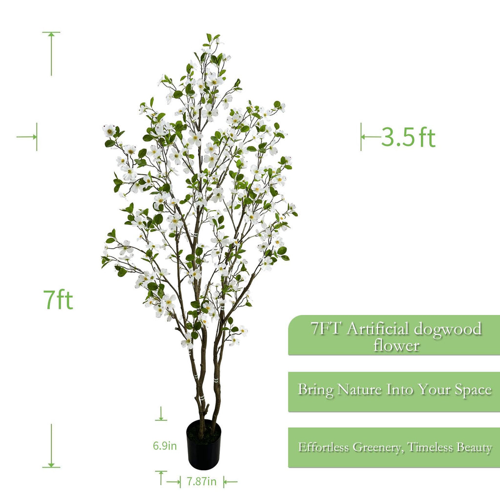 Artificial White Dogwood Flower Tree 7ft