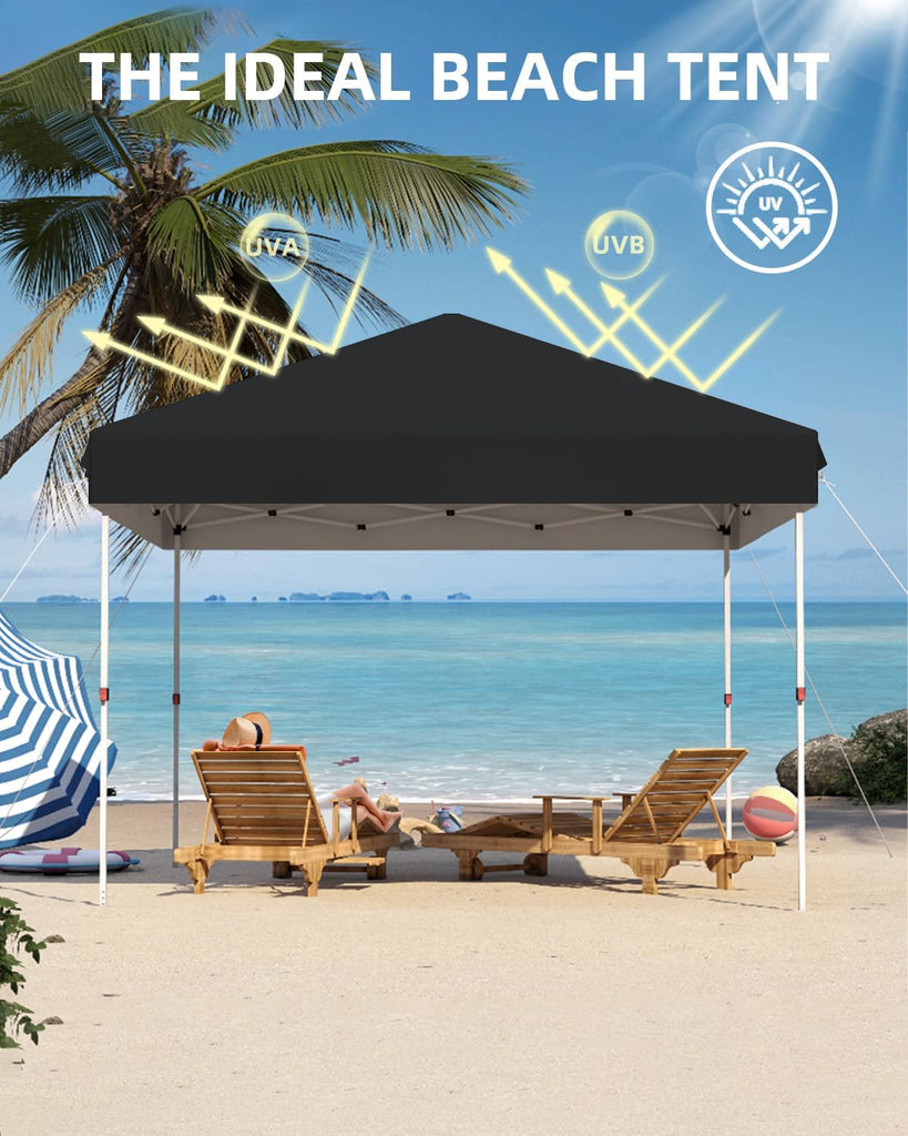 10x10 Pop Up Canopy with One Button Push Setup - Heavy Duty Outdoor Canopy Tent with Portable Roller Bag