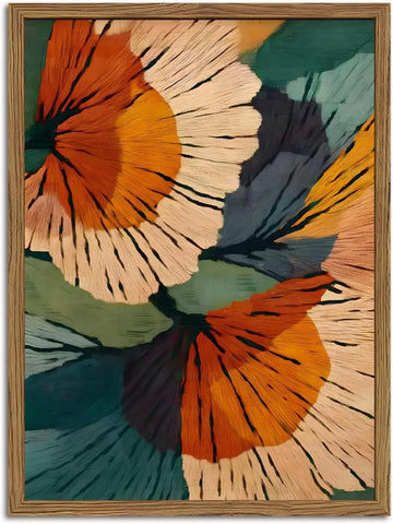 Framed Abstract Floral Wall Art, Boho Vintage Flower Pictures Wall Decor, Mid Century Modern Botanical Paintings