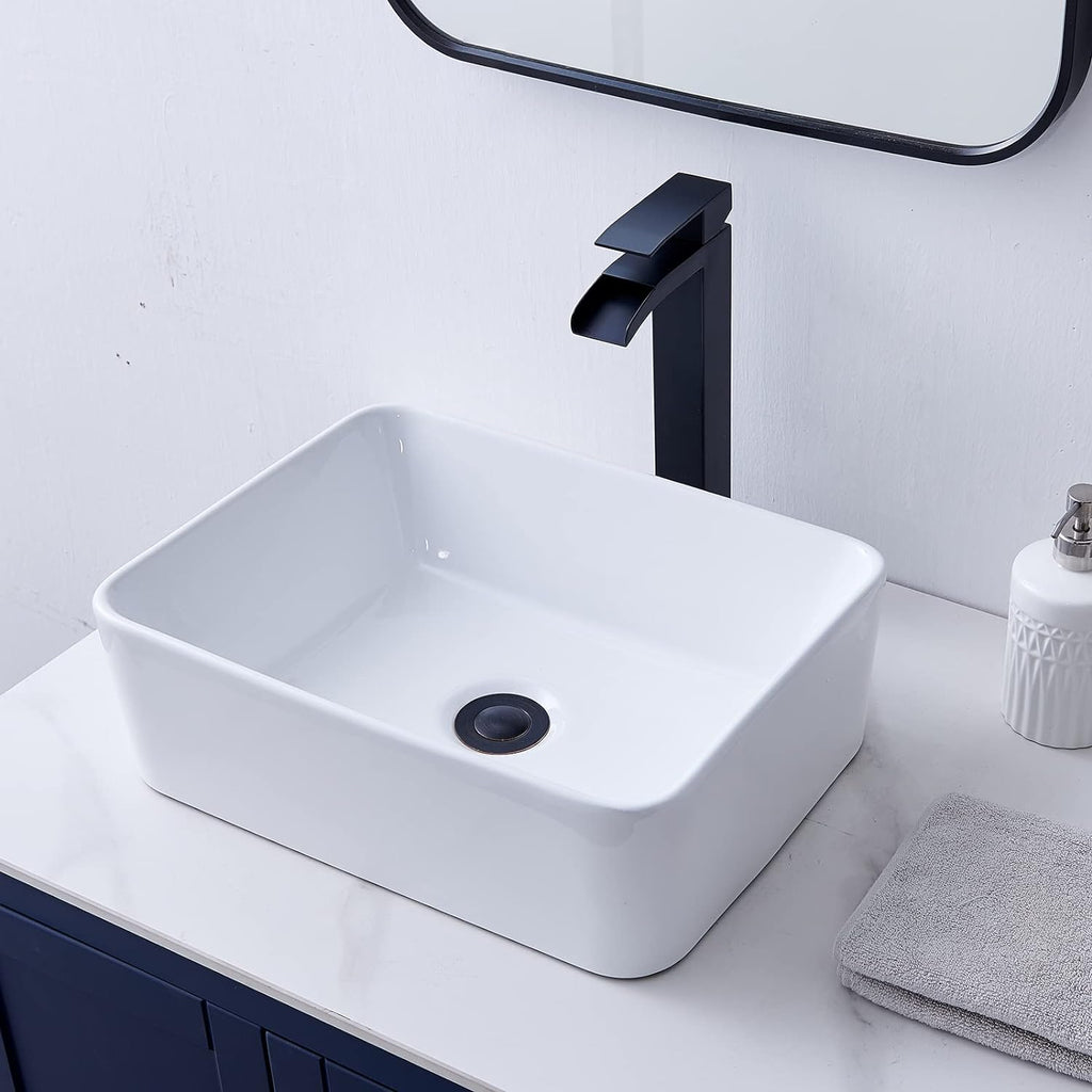 Rectangular Vessel Sink, 16"X12" Small Bowl Bathroom Vessel Sink, White Ceramic Lavatory Above Counter Art Basin Vanity Sink A131-B0B87NHVRW