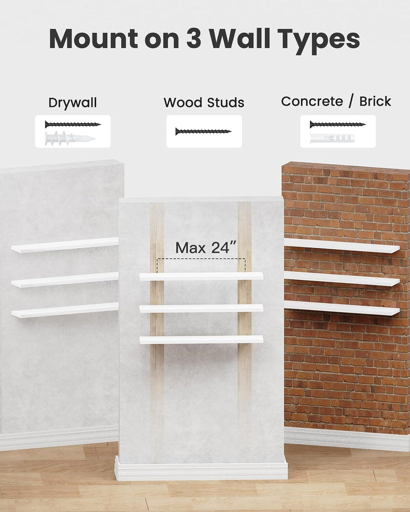 35.4" L Floating Shelves, Wall Shelves Set of 3 /Living Room/Bedroom/Kitchen, White Floating Shelves for Wall Decor