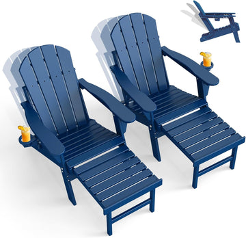Adjustable Adirondack-Chairs-with-Ottoman Set of 2, HDPE, Blue