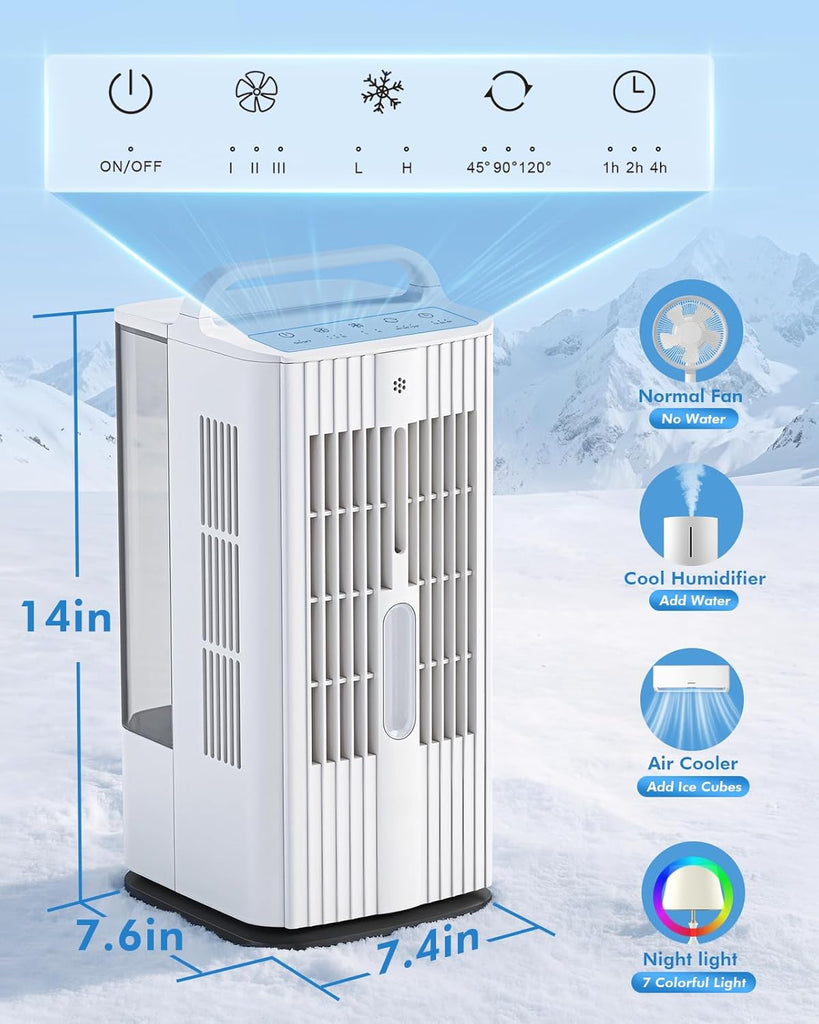 4-in-1 Portable Air Conditioners: 1700ml Tank Mini Air Conditioner with 120° Oscillating 16.5ft Remote