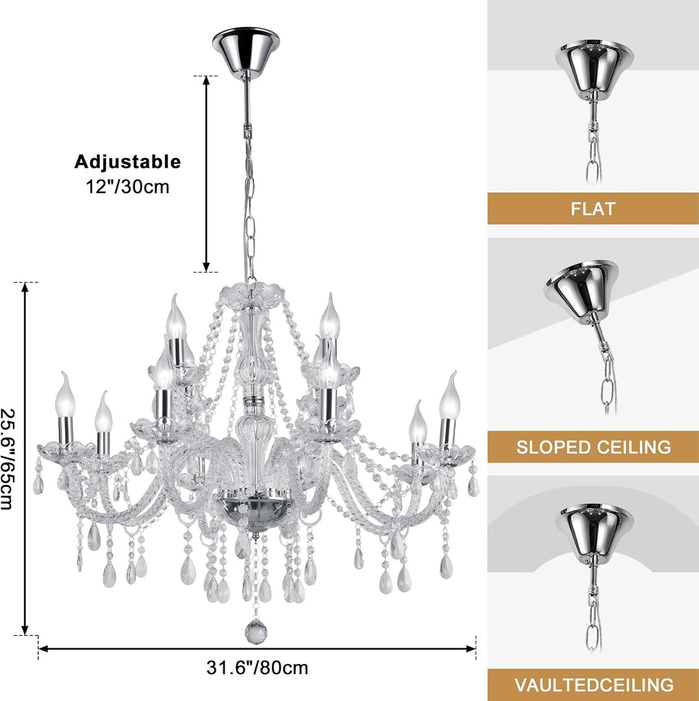 Modern Elegant 15 Lights K9 Crystal Glass Chandelier Silver Pendant Ceiling Lighting European Style for Dining Living Room Bedroom Transparent,15 E12 Bulbs Required