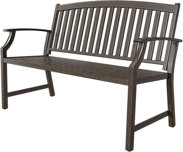 52" Farmhouse Outdoor Bench, Garden Benches with Anti-Rust Aluminum Powder Coated Frame, Faux Wood Grain Finish Frame