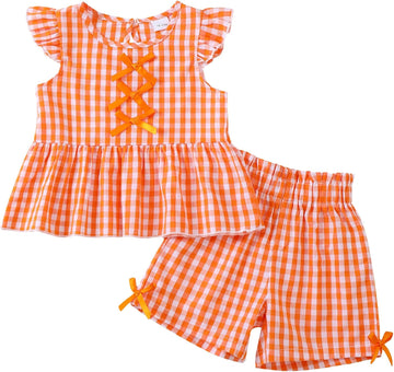 Toddler Baby Girl Summer Clothes Cotton Ruffled Sleeve Shirt Tops and Shorts Set Outfits