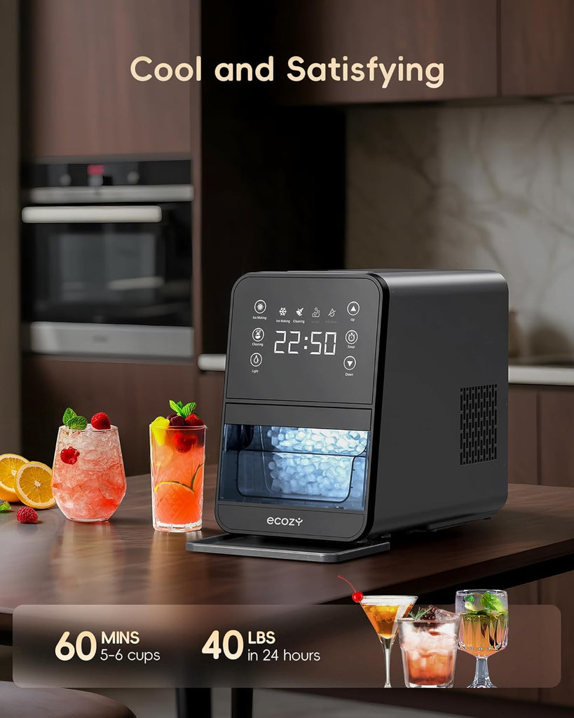 Nugget Ice Maker Countertop, 40Lbs/24H Chewable Pebble Ice, One-Touch Timer Control, Self-Cleaning Sonic Ice Machine