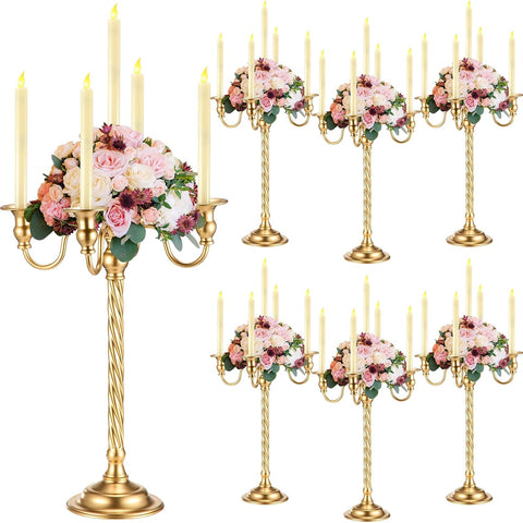 6 Pack Wedding Gold Candelabra Table Centerpieces 21 Inch Tall Candelabra Metal Candle Holder 5 Arm Taper Candlestick