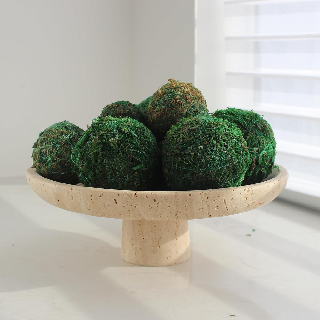 Natural Travertine Fruit Bowl Counter 10.2", Large Decorative Bowl Pedestal Decor, Fruits Holder For Dining Table