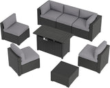 8 Piece Patio Furniture Set with 44” Fire Pit Table Wicker Rattan Patio Sectional Sofa Set Outdoor Seating