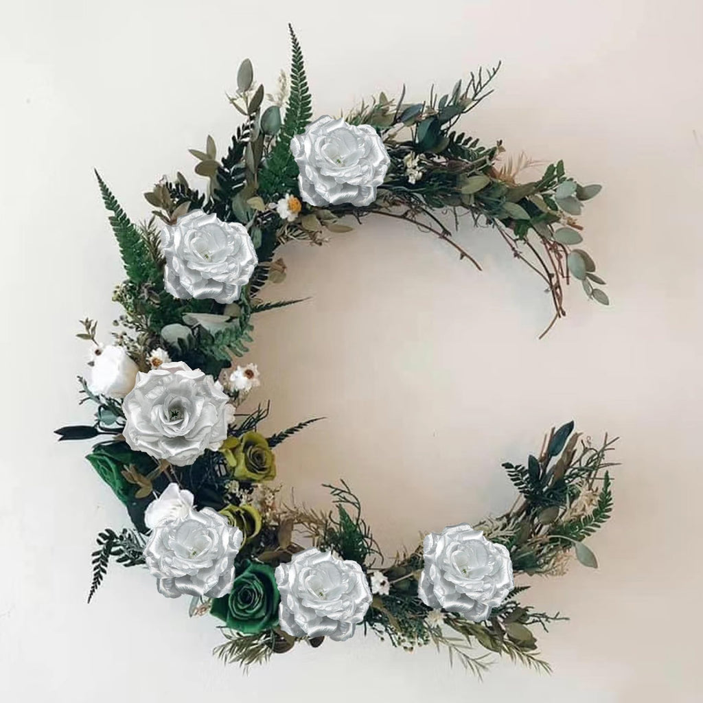 Rose Artificial Flowers, 50Pcs Silver Roses Head Flowers Bulk with Stem