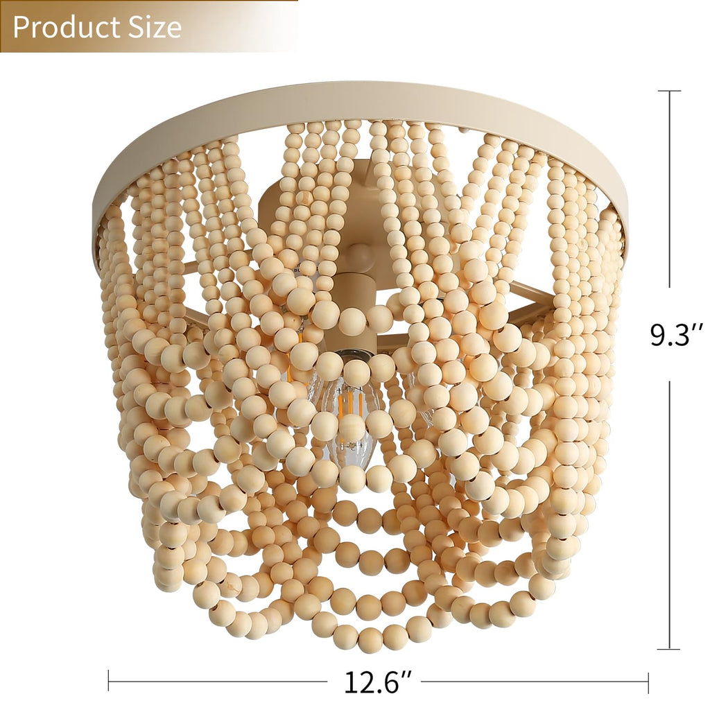 RyalQ Boho Ceiling Light 3 Light Wood Beaded Chandelier