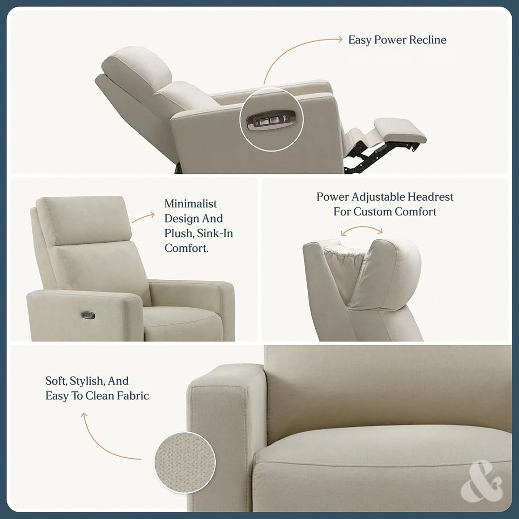 The Glider Premium Power Recliner Nursery Glider Chair with Adjustable Head Support | Designed with a Thoughtful