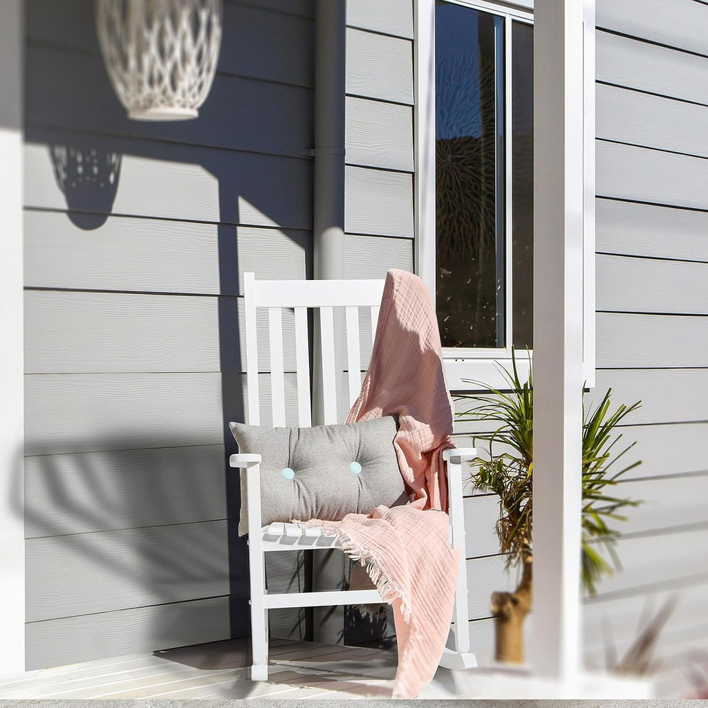 Outdoor Rocking Chair, Solid Wood High Back Porch Rocker, White | All-Weather Lounge Design Supports Patio, Fire Pit