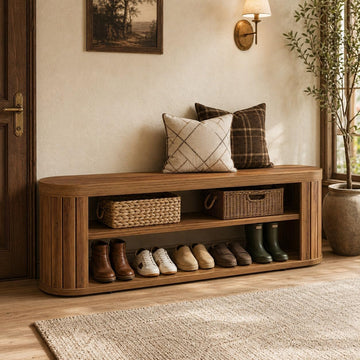 47.2 in. 3-Tier Entryway Bench with Shoe Storage,Farmhouse Wooden Foyer Bench with Adjustable Foot Pads,End of Bed