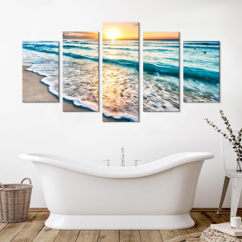 5 Pieces Beach Coastal Wall Art Sea Sunset Seascape Pictures Ocean Photography Canvas Large Horizontal Landscape