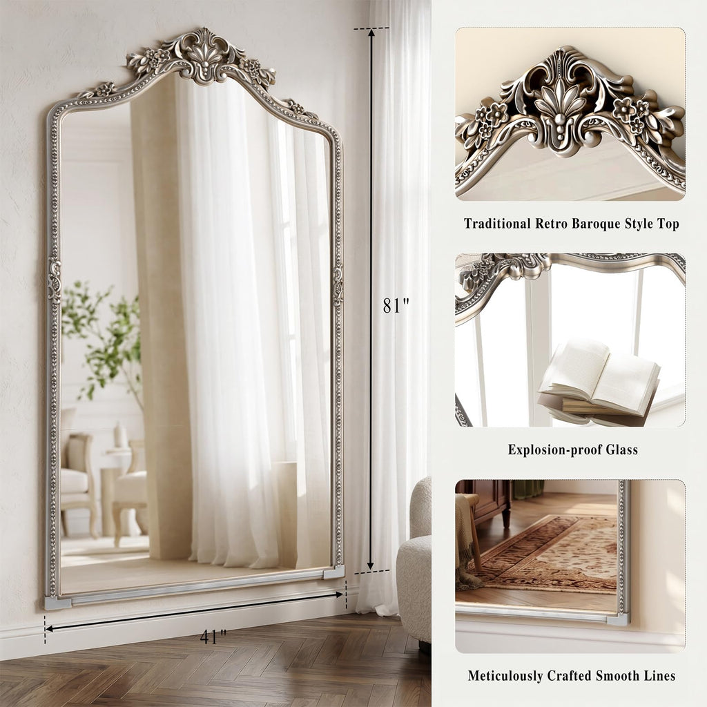 81x41 Inch Silver Arched Full Length Floor Mirror