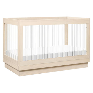 Harlow Acrylic 3-in-1 Convertible Crib with Toddler Bed Conversion Kit in Washed Natural with Acrylic Slats