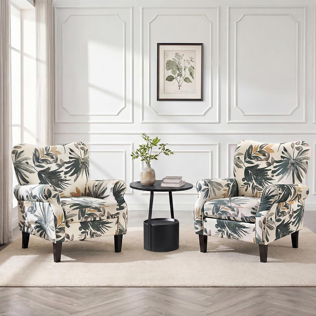 Mid Century Wingback Arm Chair, Modern Upholstered Fabric High Back Accent Chair with Wood Legs, Upholstered Single