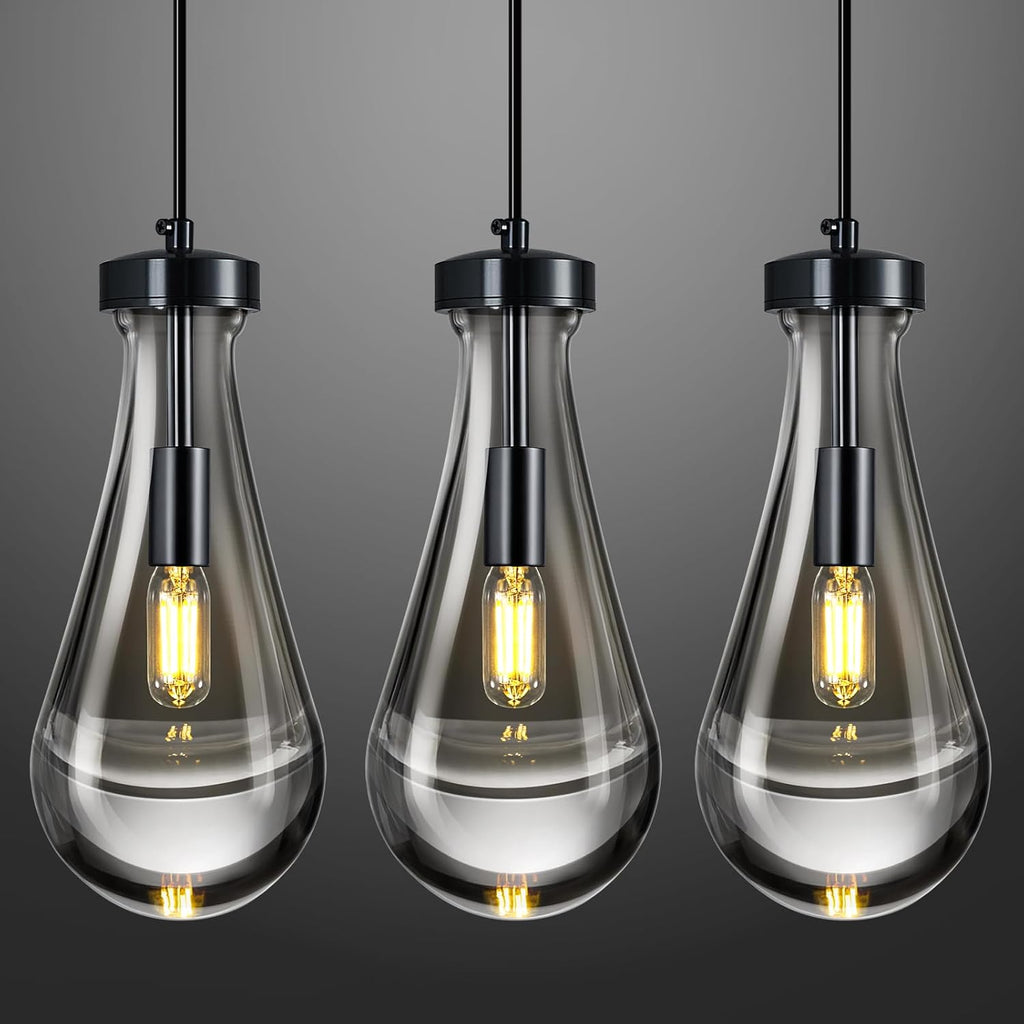 Raindrop Pendant Lights Kitchen Island Teardrop PlatingBlack Hanging Light Fixtures Clear Solid Glass Pendant Light Modern Chandeliers for Dining Room Porch Corridor Living Room(Black 3-Pack) A121-B0DL46B3DY