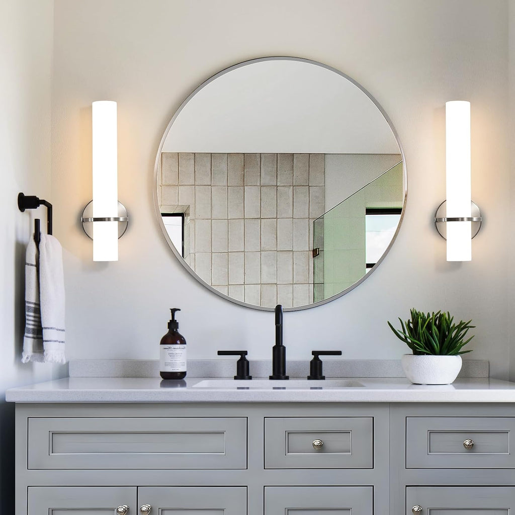 Brushed Nickel Wall Sconces Set of Two - 15 inch Modern Bathroom Sconce 15W 3000K Dimmable LED Sconces Wall Lighting