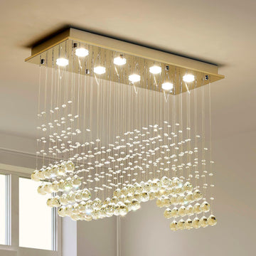 8-Lights Modern K9 Crystal Chandelier Light Fixture, Perfect Raindrop Chandelier for Bedroom,Living Room,Dining Room, L30 x W12 x H26, Clear Crystal & Chrome Canopy