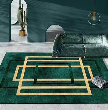 Simple Fashion Green and Gold Decorative Rugs Geometric Abstract Area Rug Lightweight Low Pile Floor Mat Carpet