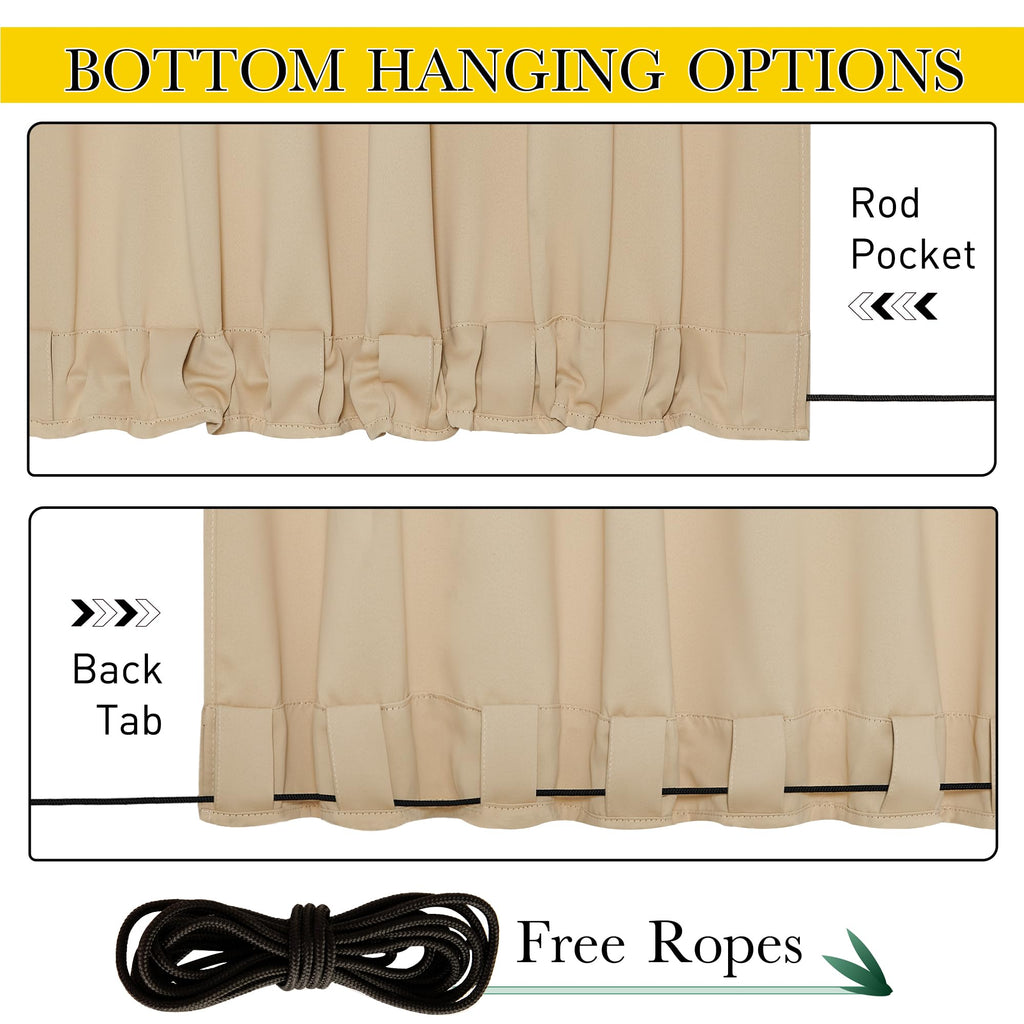 2 Panels Outdoor Curtains Waterproof & Windproof, Pocket & Back Tab on Top & Bottom Weighted Drapes Keep Sun/Rain Out