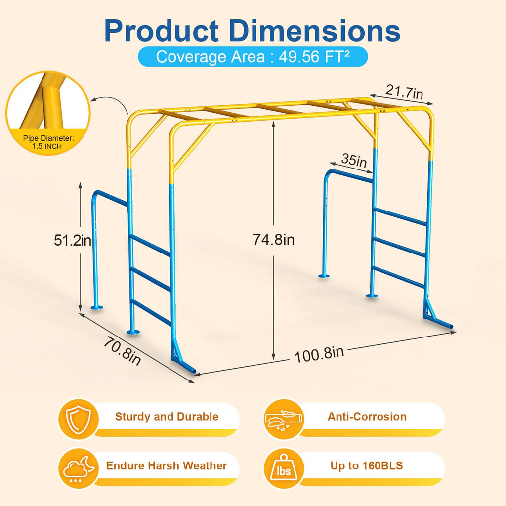 Large Monkey Bars for Kids, Outdoor Monkey Bar Set with Climbing Frame, Heavy-Duty Metal Playground Climbing Playset