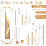 2 Pcs 12 Arm Wedding Candelabras Candle Holder 57.5 Inch Tall Cluster Centerpieces Floor Candelabra Standing with