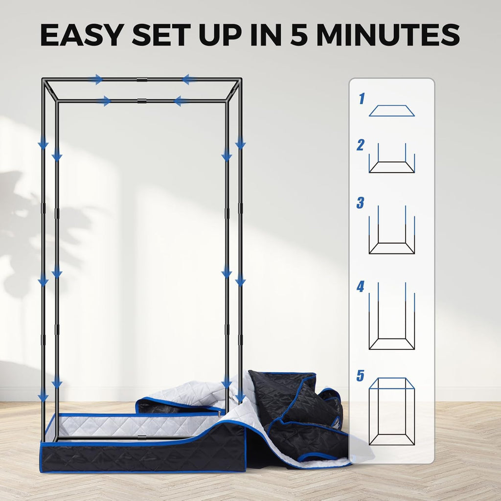 Portable Full Size Infrared Sauna for Home| One Person Spa Tent with Red Light| Personal Indoor Saunas with 660nm Red