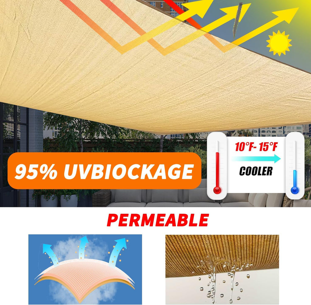 16'x20' Sun Shade Sail Curved Commercial Outdoor Shade Cover Dark Grey Rectangle Heavy Duty Permeable 185GSM UV Block