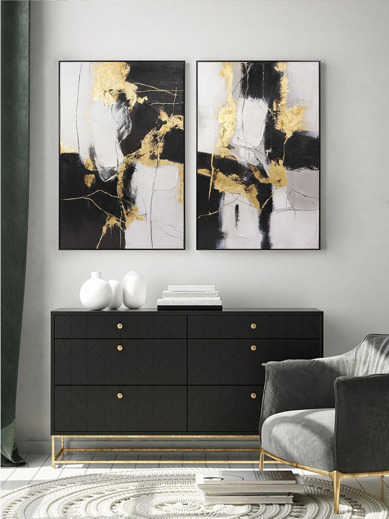 Framed Wall Art - Black and Gold Wall Art Decor - Large Abstract Canvas Wall Art bedroom office