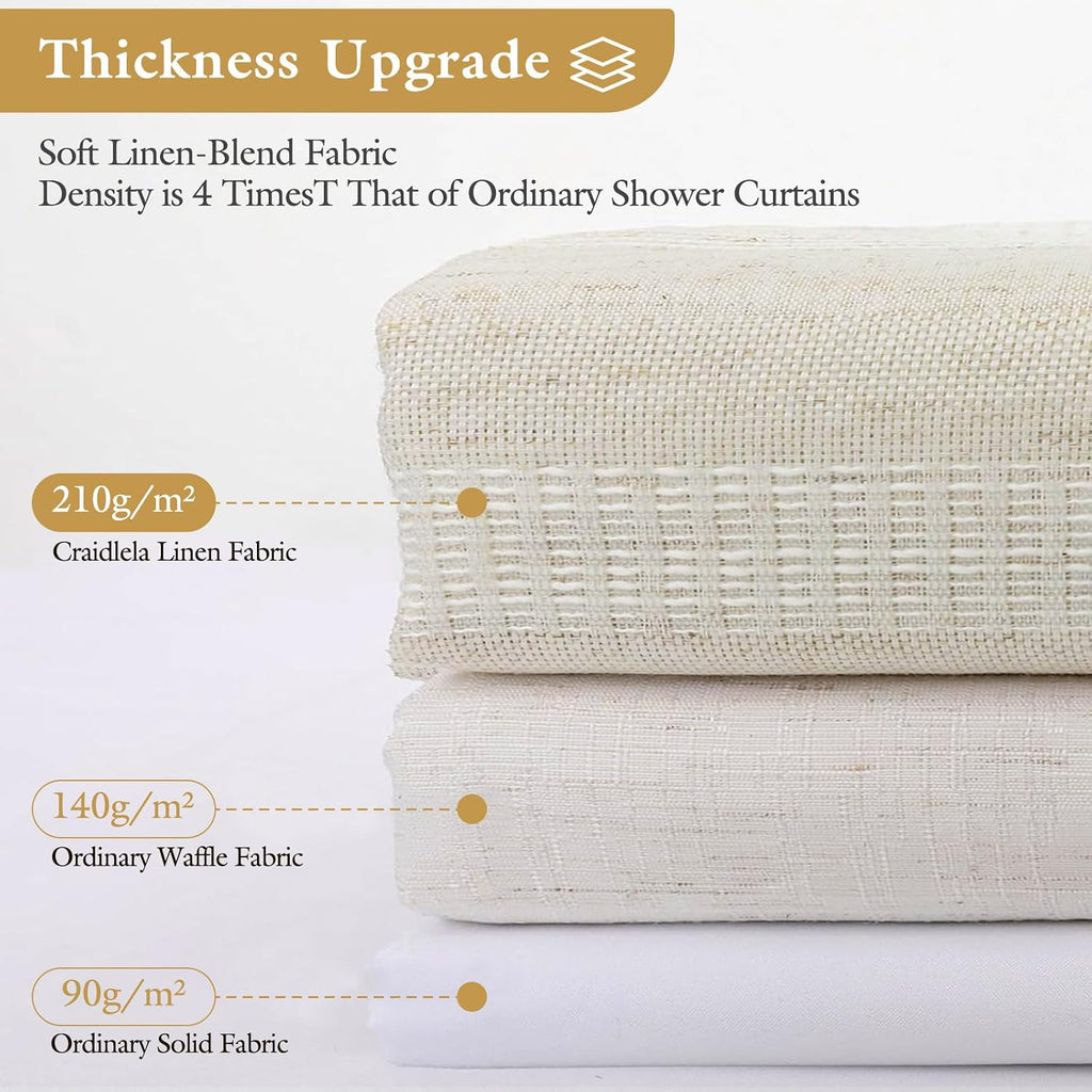 Boho Farmhouse Shower Curtain Set with Tassel, Linen Bohemian French Country Chic Bathroom Shower Curtain Set, Modern
