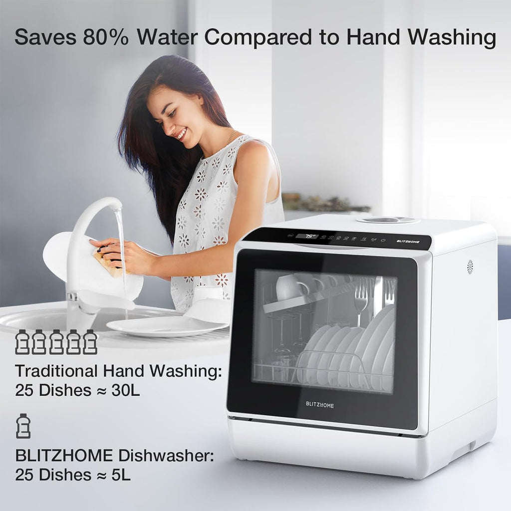 Portable Dishwasher Countertop, WIFI Smart Dishwasher, Compact Dishwashers with 5L Built-in Water Tank, 6 Programs