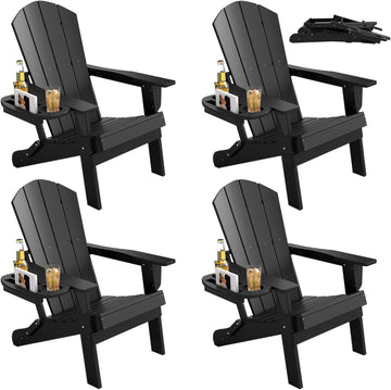 Folding Adirondack Chair Set of 4 with 4-in-1 Cup Holder,Fire Pit Chair | HDPE All-Weather Adirondack Chairs Outdoor