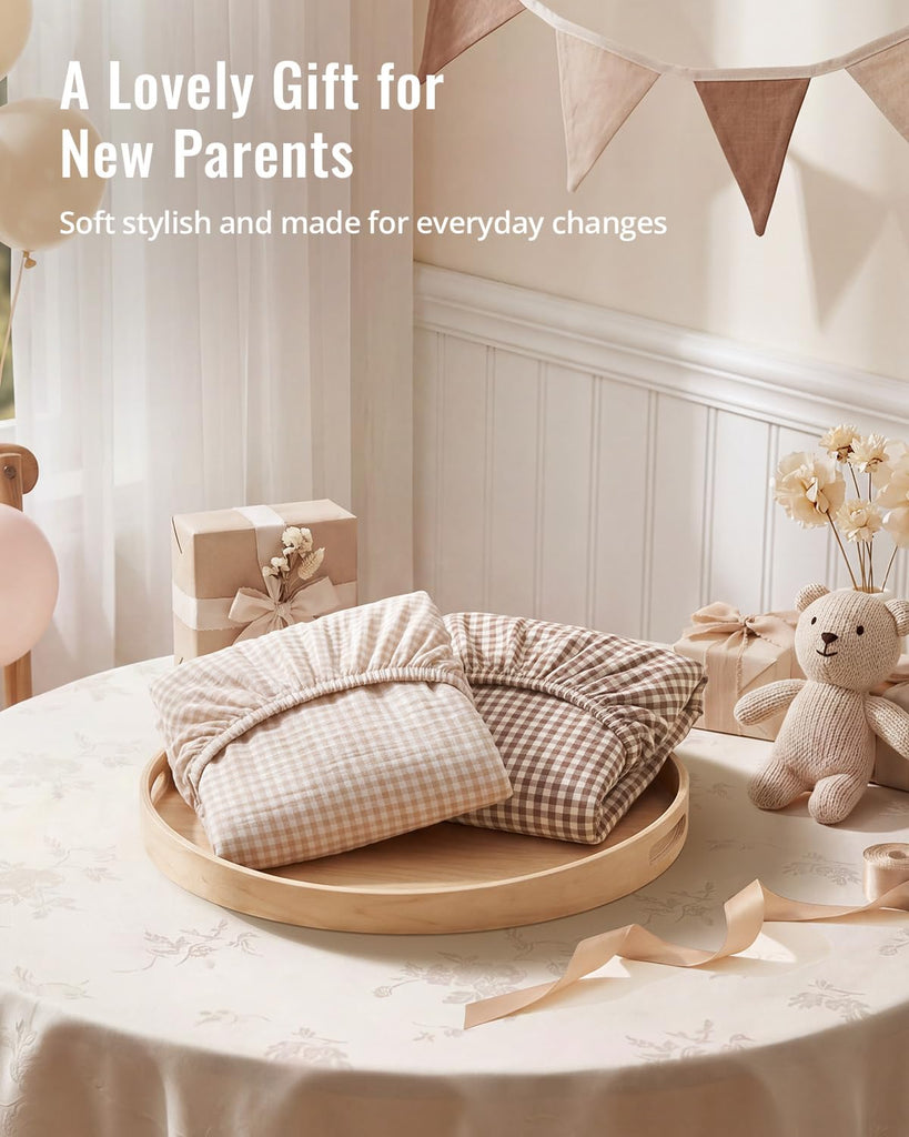 Muslin Crib Sheets, 2 Pack, Beige Gingham & Brown Gingham