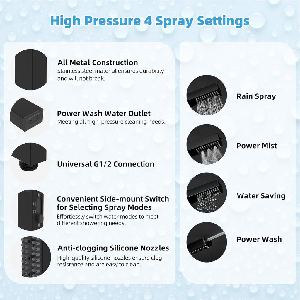 All Metal CUPC Certified 10'' Rainfall Shower Head, Dual Shower Head Combo