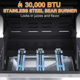 3-Burner Propane Gas Grill, 30,000 BTU BBQ Grill with Folding Side Tables, Cast Iron Grates and Double-Layer Stainless Steel Lid