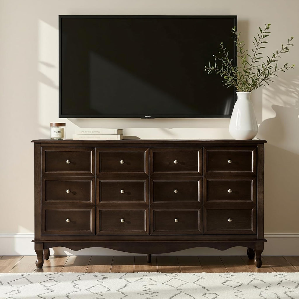 Transitional Solid Wood Sideboard with Adjustable Shelves, 58" Spacious Storage Sideboard