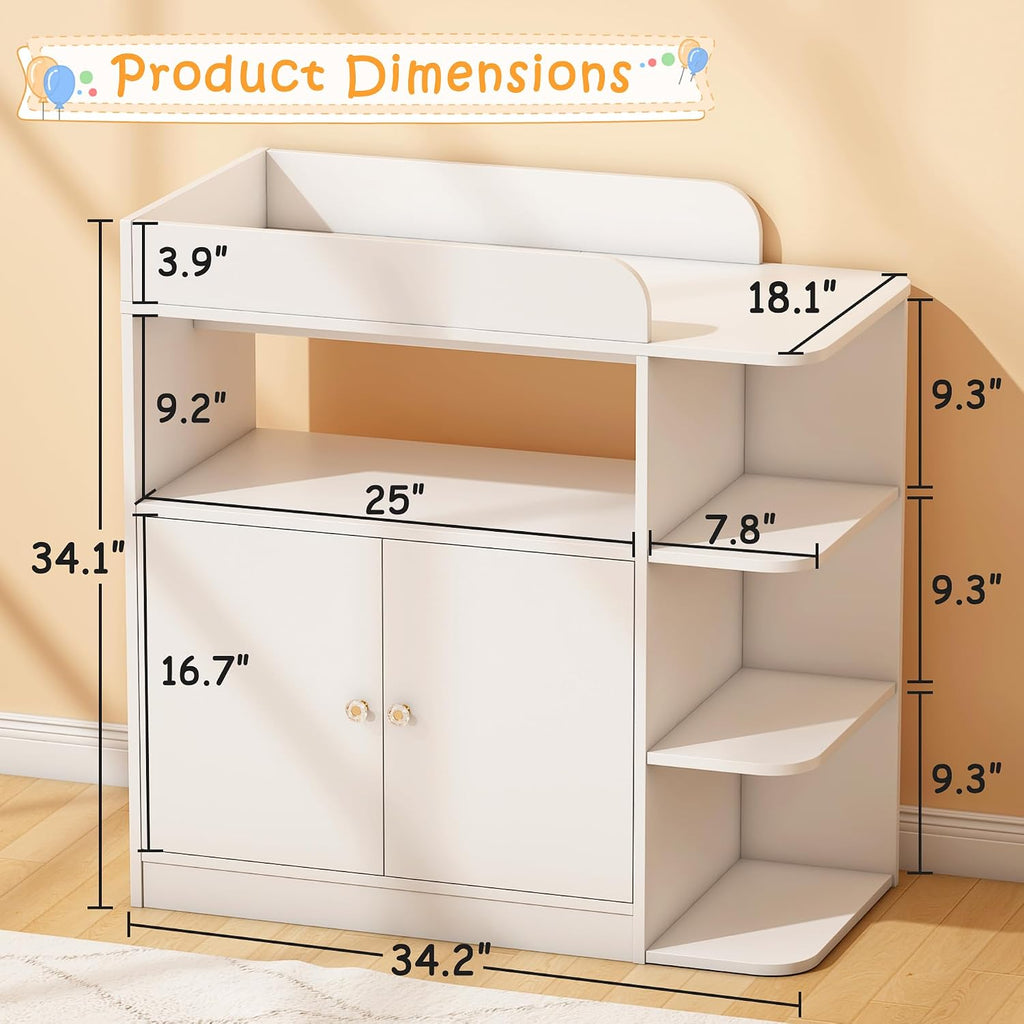 Changing Table Dresser, Baby Dresser with Changing Table Top, Diaper Changing Station with Large Cabinet, 4 Open