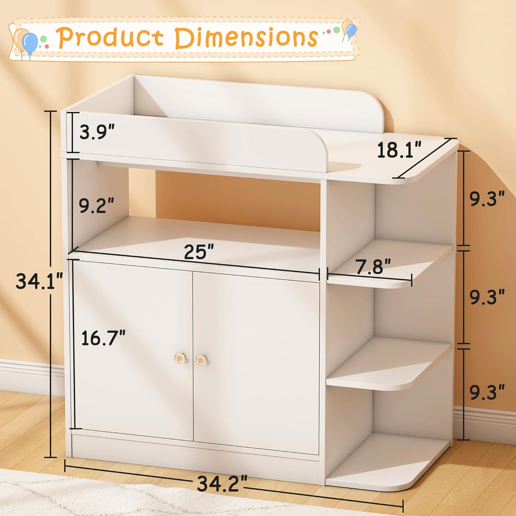 Changing Table Dresser, Baby Dresser with Changing Table Top, Diaper Changing Station with Large Cabinet, 4 Open