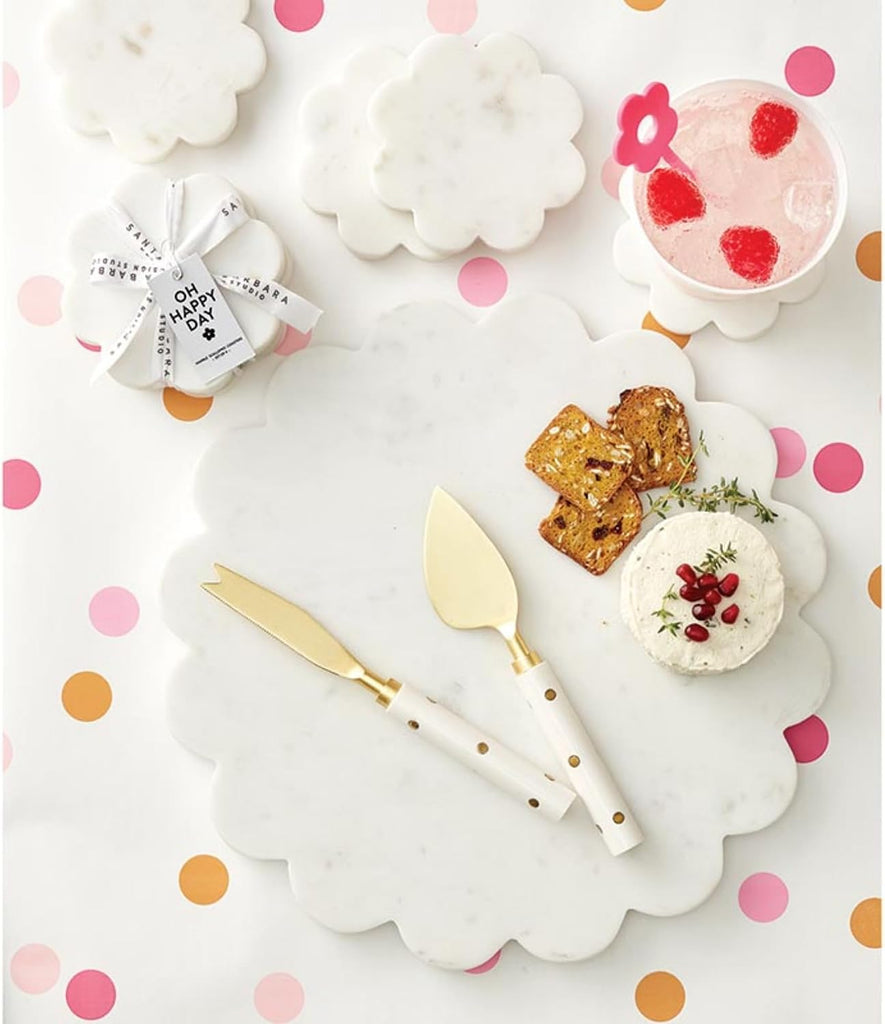 Marble Charcuterie Boards Cheese Board Round Scalloped Cutting Board, 12" Diameter, White